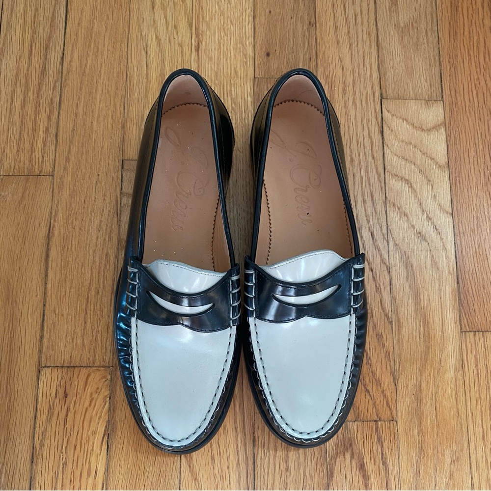 J. Crew Two-Tone Black and White Leather Penny Loafers